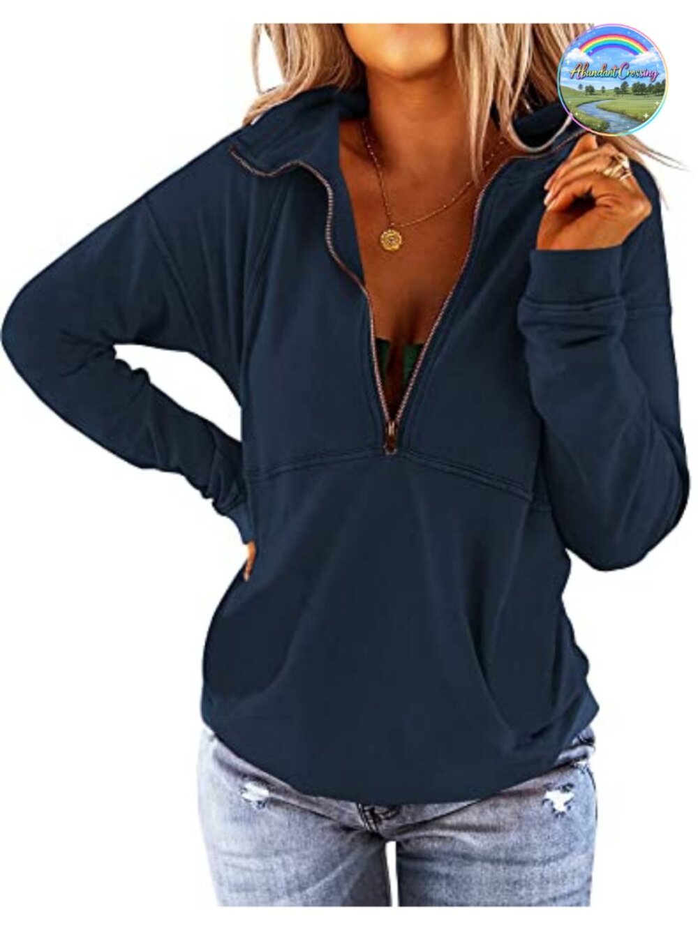 Women's Long Sleeve Half Zip Sweatshirt Collared Relaxed Fit Pullover Top